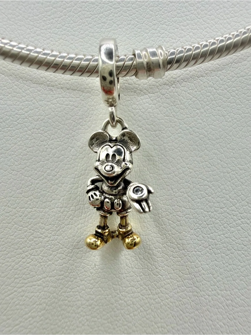 Pandora Disney100 Mickey Mouse Dangle Charm S925 ALE Two Tone CZ